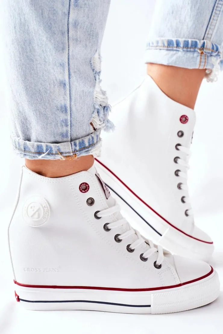 Discount Cross Jeans Skórzane Trampki Na Koturnie II2R4024 Białe