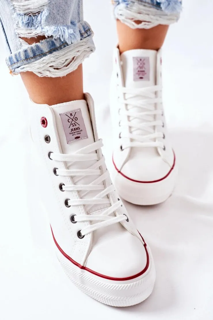 Discount Cross Jeans Skórzane Trampki Na Koturnie II2R4024 Białe