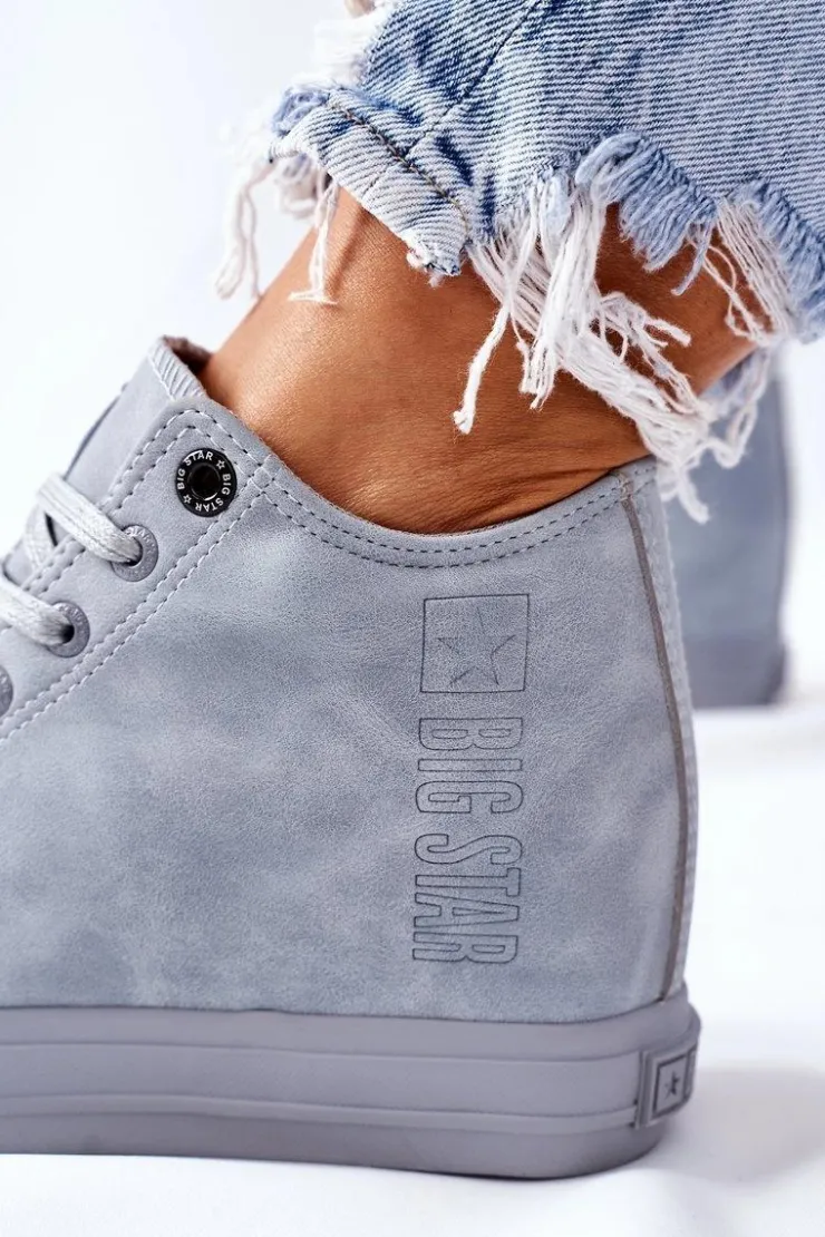 Big Star Shoes Trampki Damskie Big Star|Big Star*Skórzane Trampki Na Koturnie Big Star II274094 Niebieskie