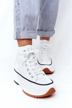 Sale Boto Skórzane Trampki Na Platformie Białe Coachella