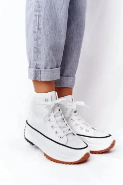 Sale Boto Skórzane Trampki Na Platformie Białe Coachella