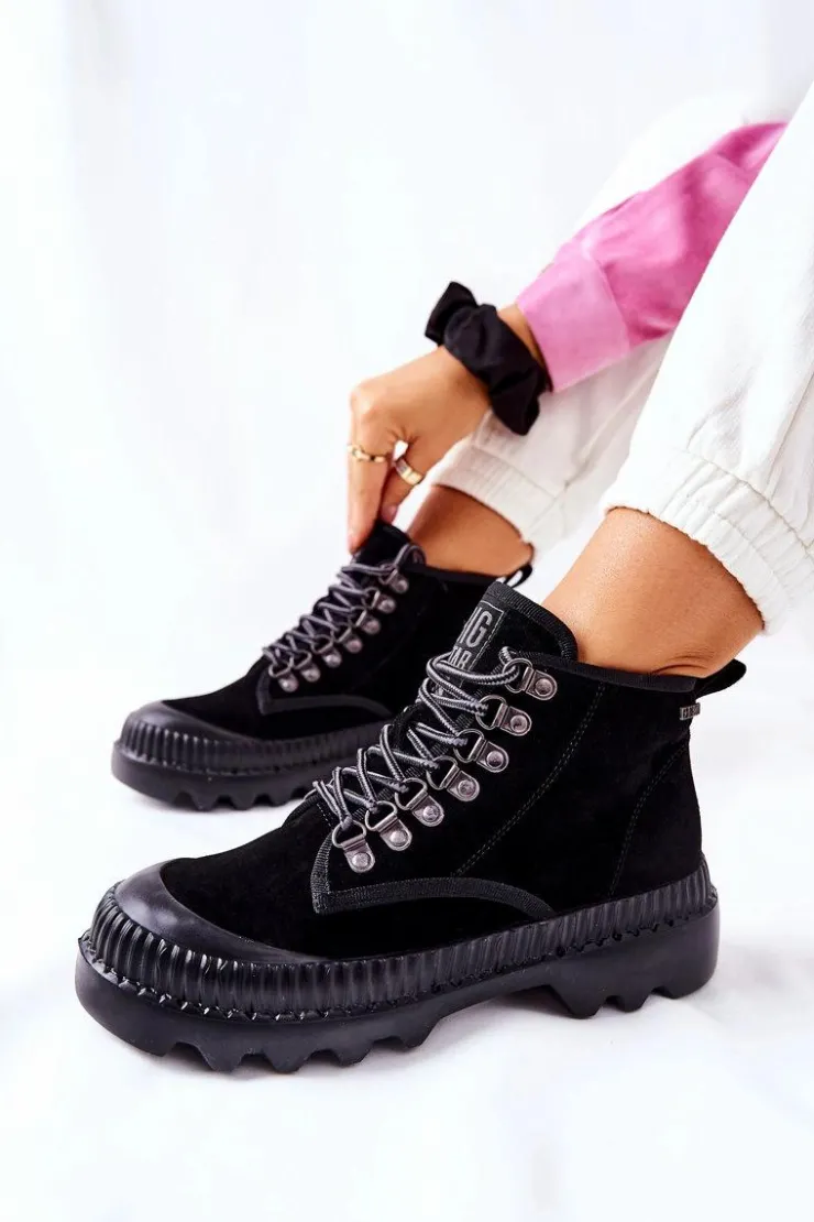 New Big Star Shoes Skórzane Trapery Botki Big Star II274363 Czarne Czarny