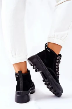 New Big Star Shoes Skórzane Trapery Botki Big Star II274363 Czarne Czarny