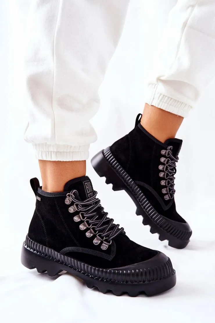 New Big Star Shoes Skórzane Trapery Botki Big Star II274363 Czarne Czarny