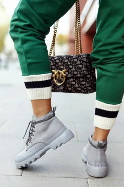 Best Big Star Shoes Skórzane Trapery Botki Big Star II274365 Szare