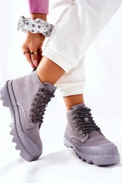 Best Big Star Shoes Skórzane Trapery Botki Big Star II274365 Szare