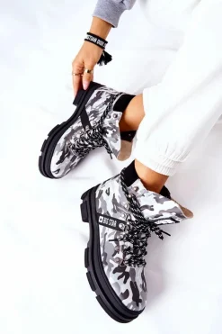 Big Star Shoes Damskie Trapery|Botki Skórzane*Skórzane Trapery Botki Big Star II274368 Moro Czarne