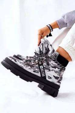 Big Star Shoes Damskie Trapery|Botki Skórzane*Skórzane Trapery Botki Big Star II274368 Moro Czarne