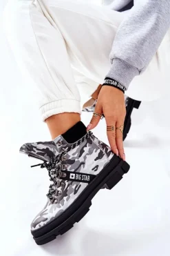 Big Star Shoes Damskie Trapery|Botki Skórzane*Skórzane Trapery Botki Big Star II274368 Moro Czarne