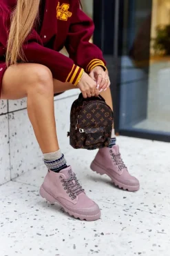 Damskie Big Star Shoes Skórzane Trapery Botki Big Star II274367 Różowe