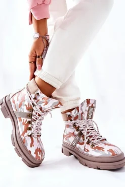 Big Star Shoes Damskie Trapery|Botki Skórzane*Skórzane Trapery Botki Big Star II274369 Moro Szare