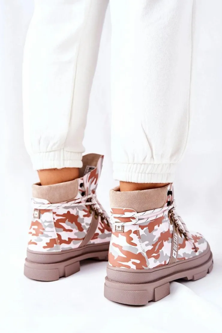 Big Star Shoes Damskie Trapery|Botki Skórzane*Skórzane Trapery Botki Big Star II274369 Moro Szare