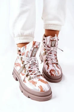 Big Star Shoes Damskie Trapery|Botki Skórzane*Skórzane Trapery Botki Big Star II274369 Moro Szare