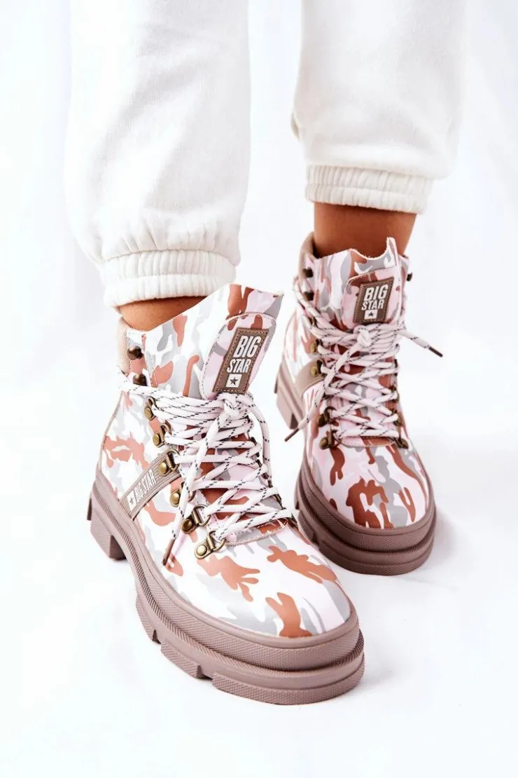 Big Star Shoes Damskie Trapery|Botki Skórzane*Skórzane Trapery Botki Big Star II274369 Moro Szare