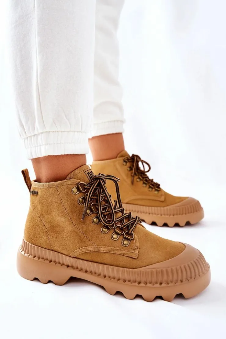 Damskie Big Star Shoes Skórzane Trapery Botki Big Star II274366 Camel