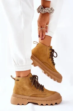 Damskie Big Star Shoes Skórzane Trapery Botki Big Star II274366 Camel