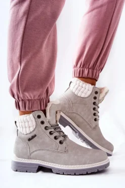 New Boto Skórzane Trapery Z Ociepleniem Jasnoszare Laralis