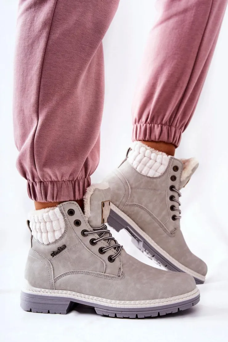 New Boto Skórzane Trapery Z Ociepleniem Jasnoszare Laralis