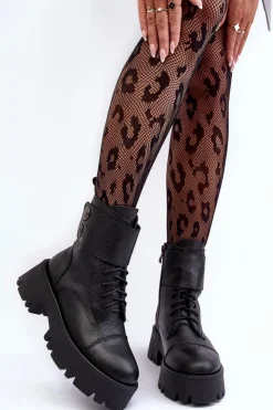 Damskie Boto Skórzane Workery Botki Damskie Czarne Lemar Anceria