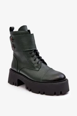 New Boto Skórzane Workery Botki Damskie Zielone Lemar Anceria Zielony