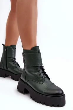 New Boto Skórzane Workery Botki Damskie Zielone Lemar Anceria Zielony