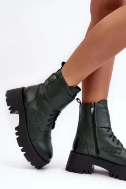 New Boto Skórzane Workery Botki Damskie Zielone Lemar Anceria Zielony