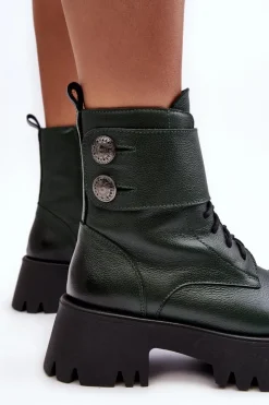 New Boto Skórzane Workery Botki Damskie Zielone Lemar Anceria Zielony