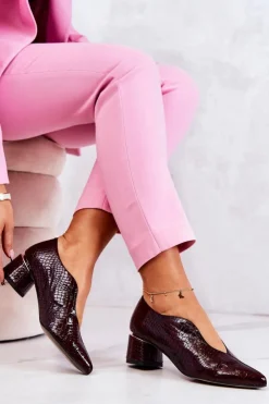 Damskie Boto Skórzane Wężowe Czółenka Bordowe Alissa