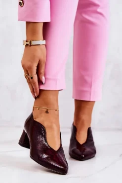 Damskie Boto Skórzane Wężowe Czółenka Bordowe Alissa