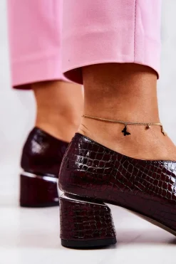 Damskie Boto Skórzane Wężowe Czółenka Bordowe Alissa