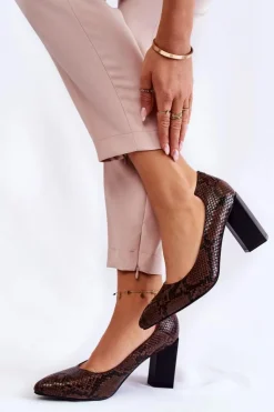 Damskie Boto Skórzane Wężowe Czółenka La.Fi 230027BR-XS Brązowe