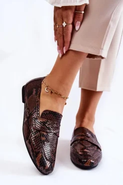 Damskie Boto Skórzane Wężowe Mokasyny La.Fi 210023BR-XS Brązowe