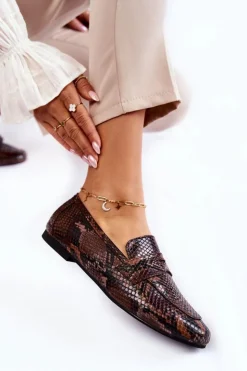 Damskie Boto Skórzane Wężowe Mokasyny La.Fi 210023BR-XS Brązowe