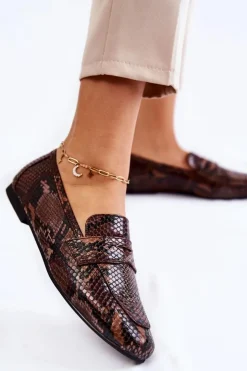 Damskie Boto Skórzane Wężowe Mokasyny La.Fi 210023BR-XS Brązowe