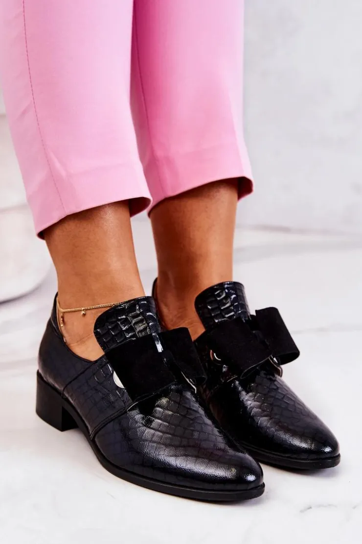 Discount Boto Skórzane Wężowe Półbuty Czarne Marleigh