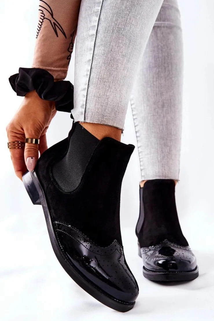 Damskie Laura Messi Skórzane Wsuwane Botki Czarne 2096