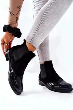 Damskie Laura Messi Skórzane Wsuwane Botki Czarne 2096