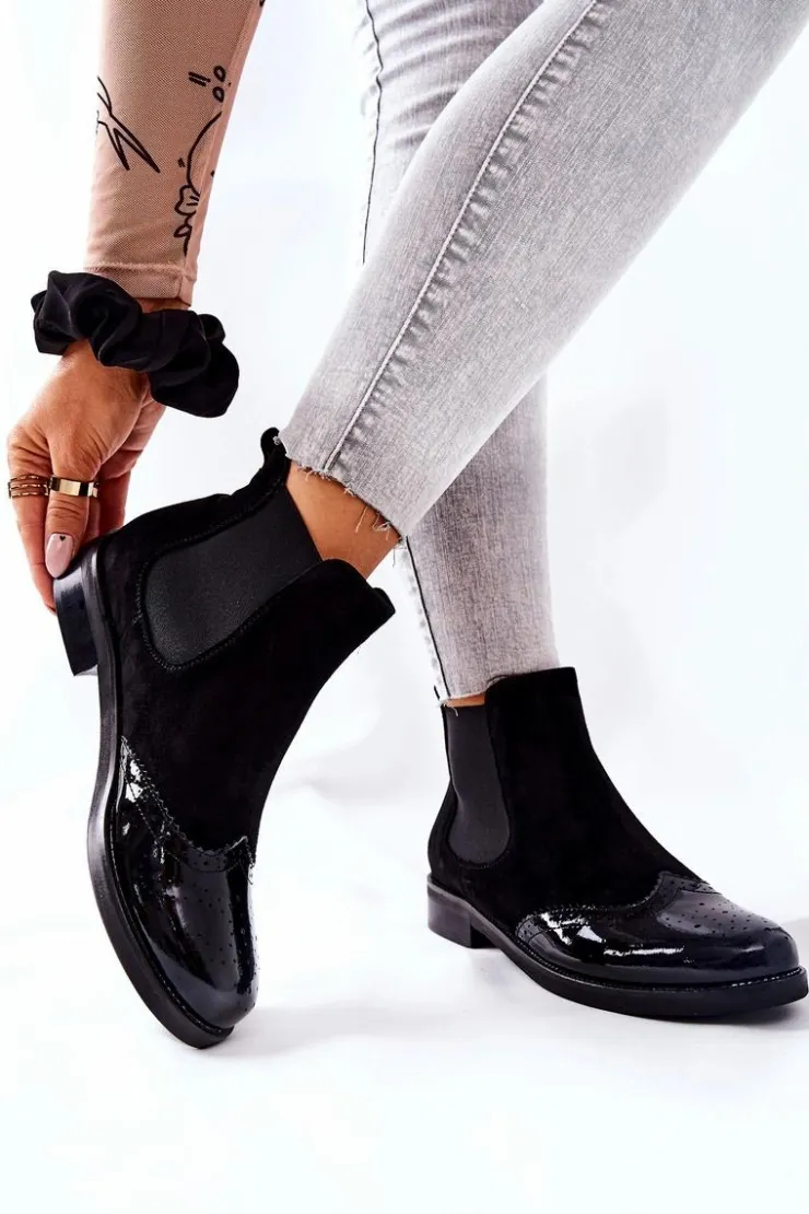 Damskie Laura Messi Skórzane Wsuwane Botki Czarne 2096