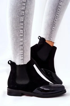 Damskie Laura Messi Skórzane Wsuwane Botki Czarne 2096