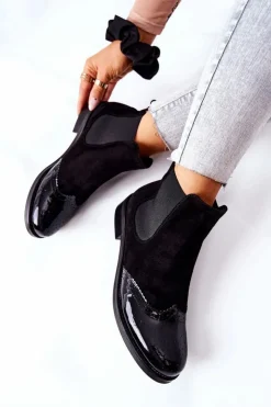 Damskie Laura Messi Skórzane Wsuwane Botki Czarne 2096