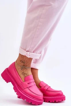 Hot Boto Skórzane Wsuwane Mokasyny Na Platformie Różowe Riverside