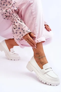 Damskie Boto Skórzane Wsuwane Mokasyny Na Platformie Białe Riverside