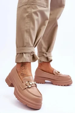 New Boto Skórzane Wsuwane Mokasyny Damskie Beżowe Albie