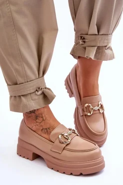 New Boto Skórzane Wsuwane Mokasyny Damskie Beżowe Albie