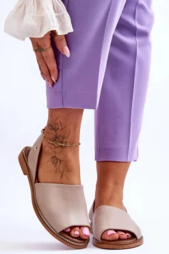 Hot Zazoo Skórzane Wsuwane Sandały Beżowe Alivia