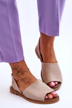 Hot Zazoo Skórzane Wsuwane Sandały Beżowe Alivia