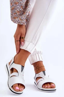 Evento Sandały Płaskie*Skórzane Wsuwane Sandały Białe Regio