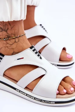 Evento Sandały Płaskie*Skórzane Wsuwane Sandały Białe Regio