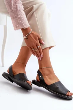 Zazoo Sandały Płaskie*Skórzane Wsuwane Sandały Czarne Lemar Alivia Czarny