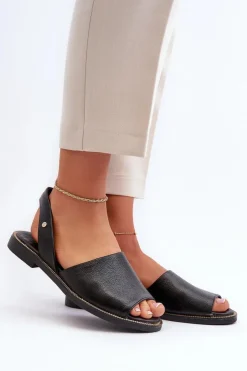 Zazoo Sandały Płaskie*Skórzane Wsuwane Sandały Czarne Lemar Alivia Czarny
